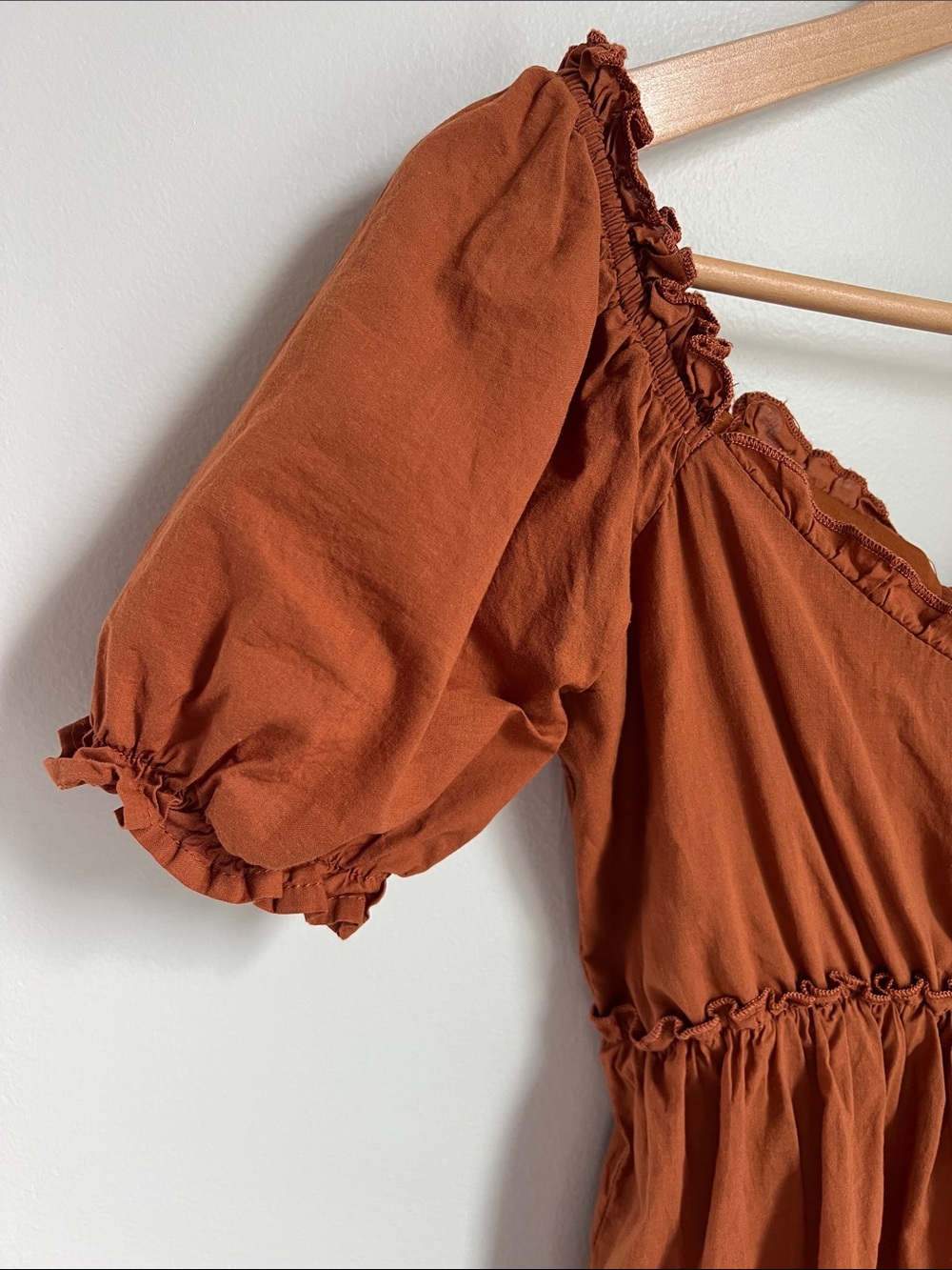 Max + Ash | Rust Puff Sleeve Tiered Mini Dress #3WAJT2398 Size S - Picture 4 of 16